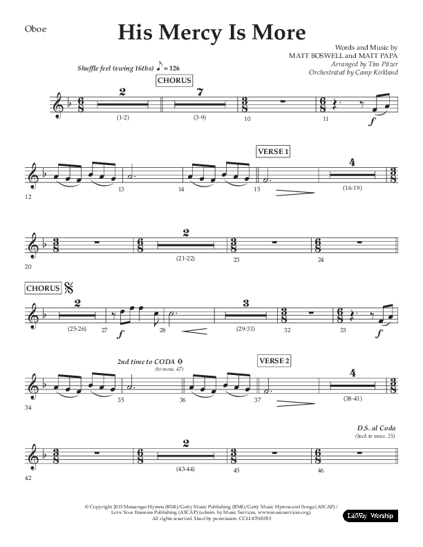 His Mercy Is More (Choral Anthem SATB) Oboe (Lifeway Choral / Arr. Tim Pitzer / Orch. Camp Kirkland)