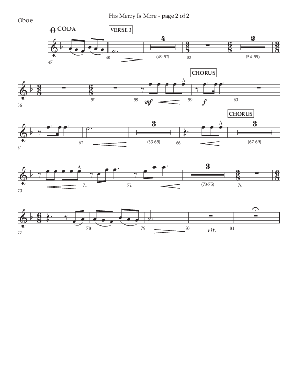 His Mercy Is More (Choral Anthem SATB) Oboe (Lifeway Choral / Arr. Tim Pitzer / Orch. Camp Kirkland)