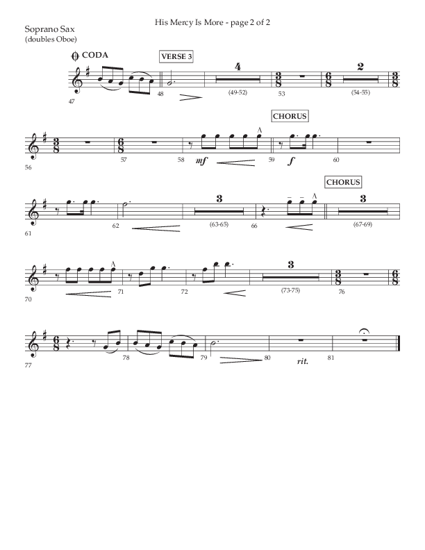 His Mercy Is More (Choral Anthem SATB) Soprano Sax (Lifeway Choral / Arr. Tim Pitzer / Orch. Camp Kirkland)