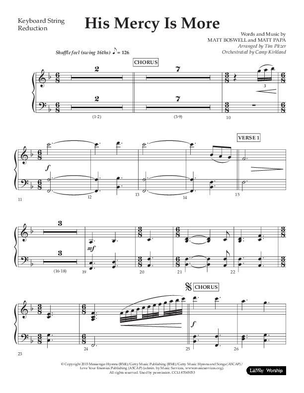 His Mercy Is More (Choral Anthem SATB) String Reduction (Lifeway Choral / Arr. Tim Pitzer / Orch. Camp Kirkland)