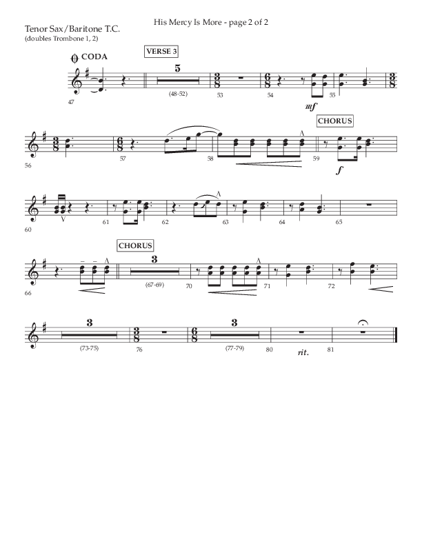 His Mercy Is More (Choral Anthem SATB) Tenor Sax/Baritone T.C. (Lifeway Choral / Arr. Tim Pitzer / Orch. Camp Kirkland)