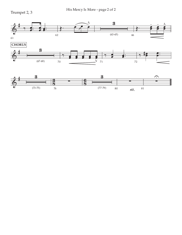 His Mercy Is More (Choral Anthem SATB) Trumpet 2/3 (Lifeway Choral / Arr. Tim Pitzer / Orch. Camp Kirkland)
