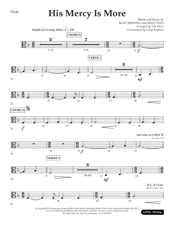 His Mercy Is More (Choral Anthem SATB) Viola (Lifeway Choral / Arr. Tim Pitzer / Orch. Camp Kirkland)