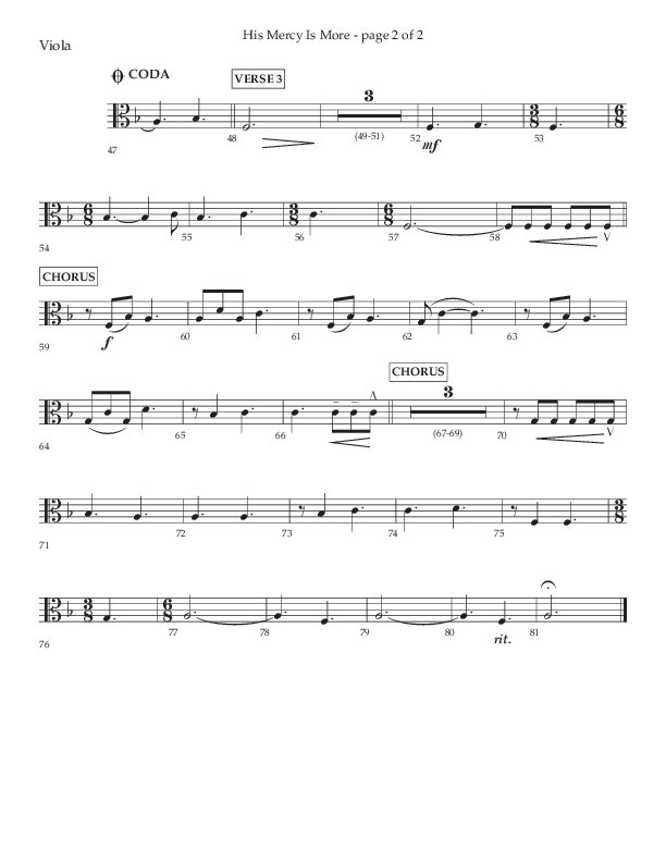 His Mercy Is More (Choral Anthem SATB) Viola (Lifeway Choral / Arr. Tim Pitzer / Orch. Camp Kirkland)