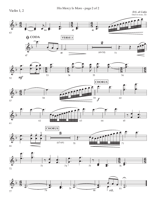 His Mercy Is More (Choral Anthem SATB) Violin 1/2 (Lifeway Choral / Arr. Tim Pitzer / Orch. Camp Kirkland)
