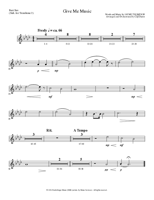 Give Me Music (Choral Anthem SATB) Bari Sax (Lillenas Choral / Arr. Cliff Duren)