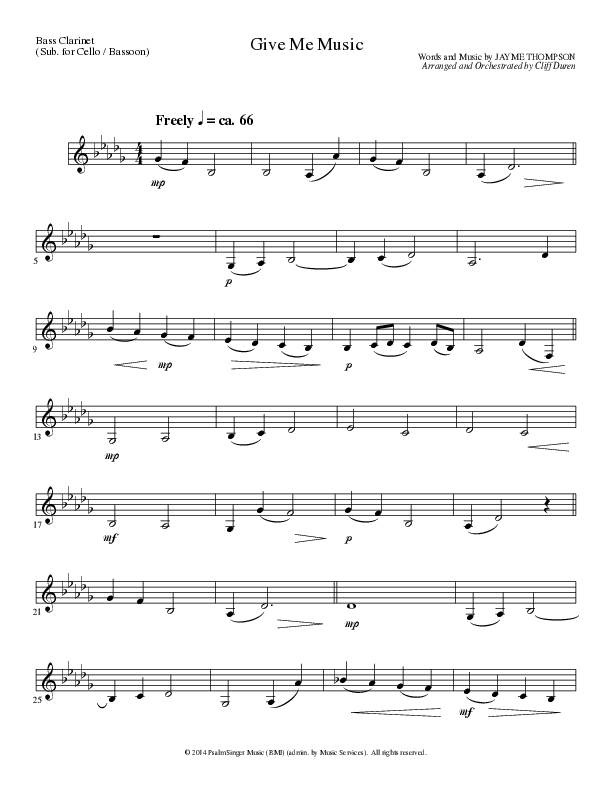Give Me Music (Choral Anthem SATB) Bass Clarinet (Lillenas Choral / Arr. Cliff Duren)