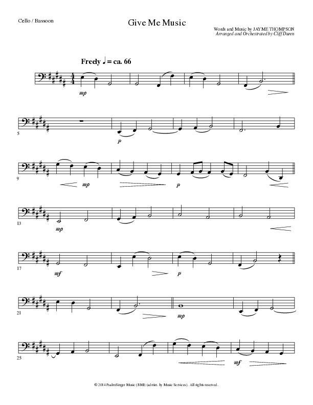 Give Me Music (Choral Anthem SATB) Cello (Lillenas Choral / Arr. Cliff Duren)