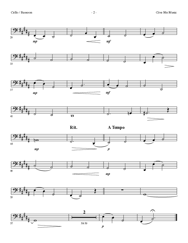 Give Me Music (Choral Anthem SATB) Cello (Lillenas Choral / Arr. Cliff Duren)