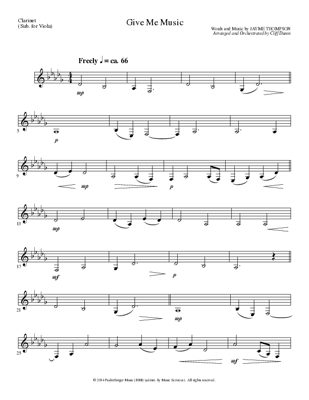 Give Me Music (Choral Anthem SATB) Clarinet (Lillenas Choral / Arr. Cliff Duren)