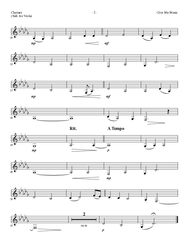 Give Me Music (Choral Anthem SATB) Clarinet (Lillenas Choral / Arr. Cliff Duren)
