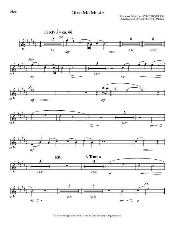 Give Me Music (Choral Anthem SATB) Flute (Lillenas Choral / Arr. Cliff Duren)