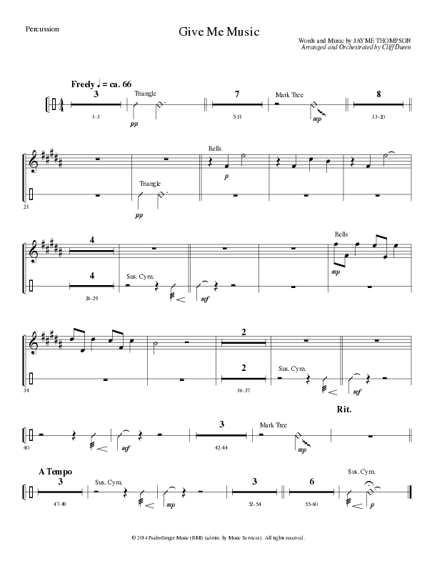 Give Me Music (Choral Anthem SATB) Percussion (Lillenas Choral / Arr. Cliff Duren)