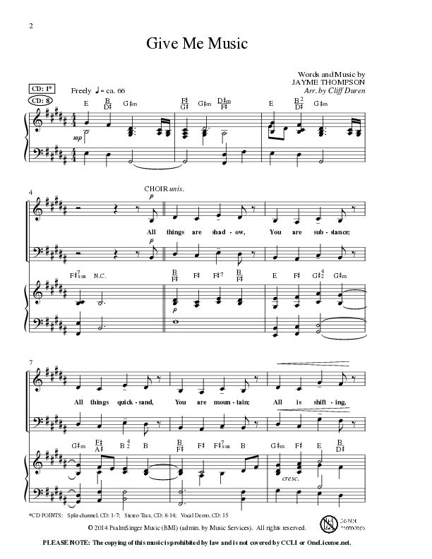 Give Me Music (Choral Anthem SATB) Anthem (SATB/Piano) (Lillenas Choral / Arr. Cliff Duren)