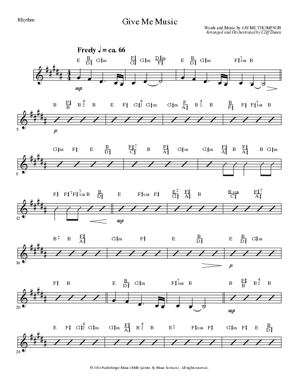 Give Me Music (Choral Anthem SATB) Rhythm Chart (Lillenas Choral / Arr. Cliff Duren)