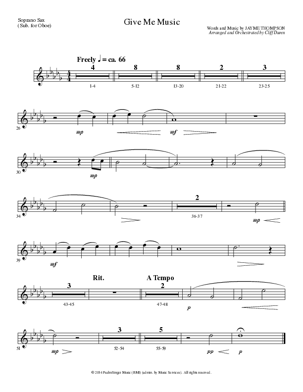 Give Me Music (Choral Anthem SATB) Soprano Sax (Lillenas Choral / Arr. Cliff Duren)