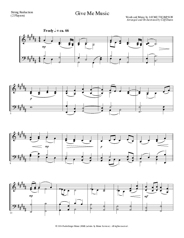 Give Me Music (Choral Anthem SATB) String Reduction (Lillenas Choral / Arr. Cliff Duren)
