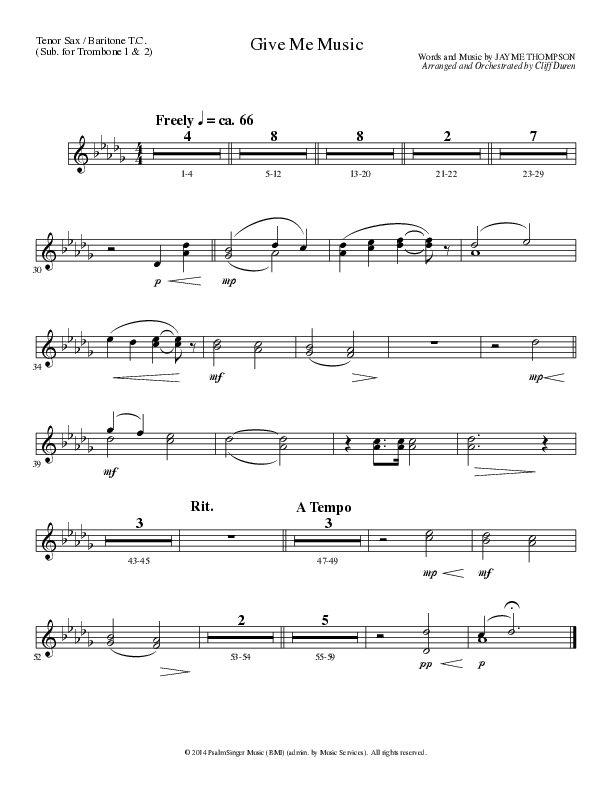 Give Me Music (Choral Anthem SATB) Tenor Sax/Baritone T.C. (Lillenas Choral / Arr. Cliff Duren)