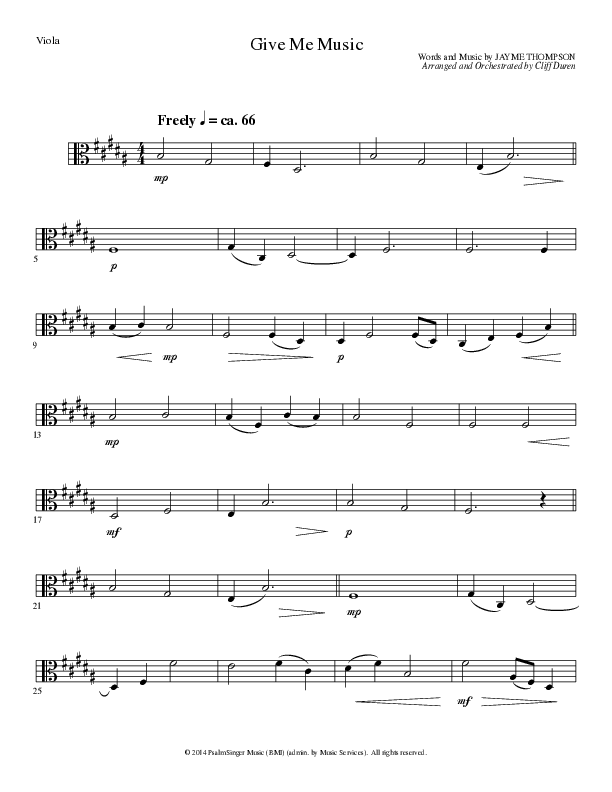 Give Me Music (Choral Anthem SATB) Viola (Lillenas Choral / Arr. Cliff Duren)