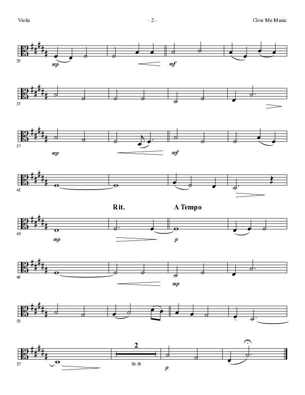 Give Me Music (Choral Anthem SATB) Viola (Lillenas Choral / Arr. Cliff Duren)