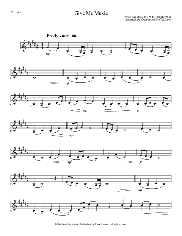 Give Me Music (Choral Anthem SATB) Violin 2 (Lillenas Choral / Arr. Cliff Duren)