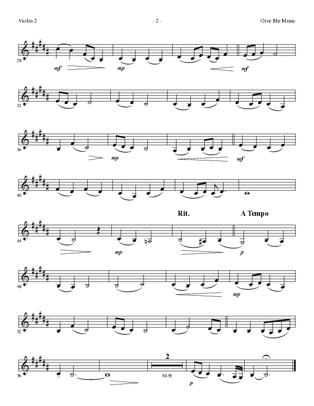 Give Me Music (Choral Anthem SATB) Violin 2 (Lillenas Choral / Arr. Cliff Duren)