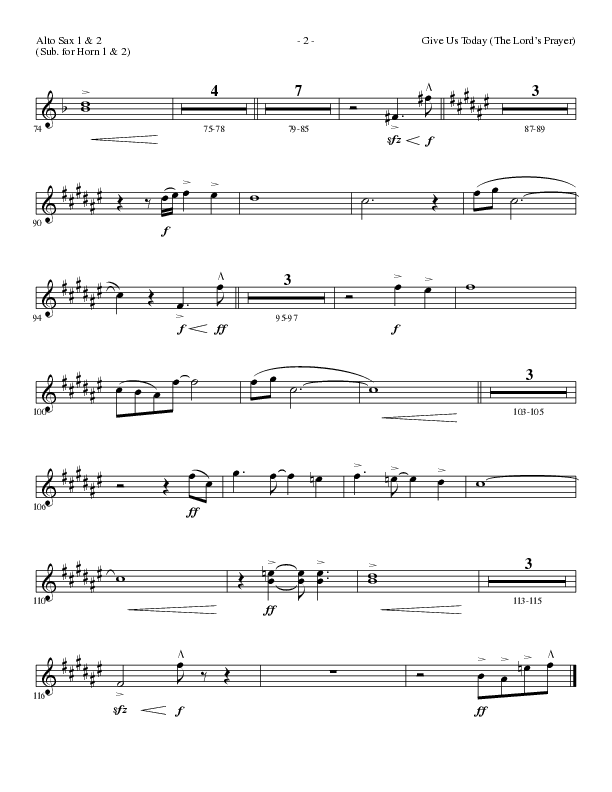 Give Us Today (The Lord’s Prayer) (Choral Anthem SATB) Alto Sax 1/2 (Lillenas Choral / Arr. Nick Robertson)