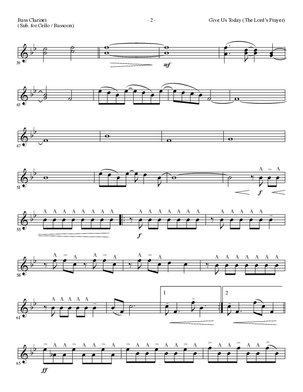 Give Us Today (The Lord’s Prayer) (Choral Anthem SATB) Bass Clarinet (Lillenas Choral / Arr. Nick Robertson)