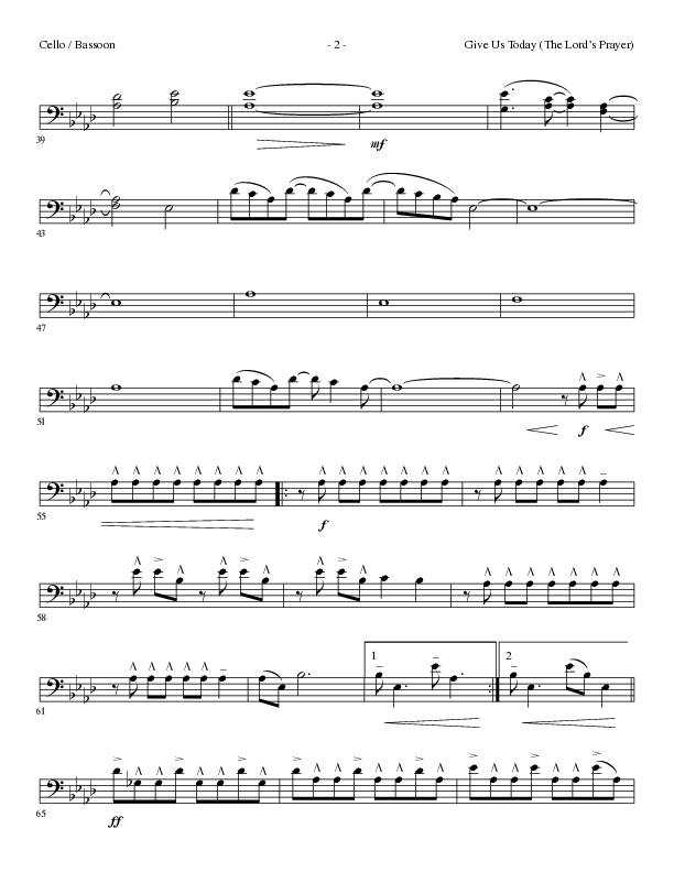 Give Us Today (The Lord’s Prayer) (Choral Anthem SATB) Cello (Lillenas Choral / Arr. Nick Robertson)