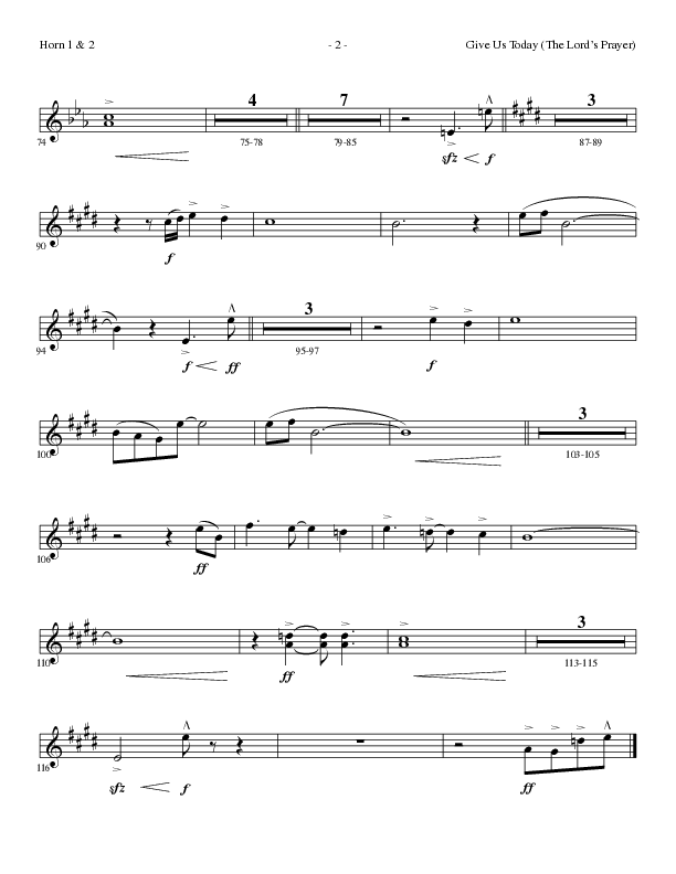 Give Us Today (The Lord’s Prayer) (Choral Anthem SATB) French Horn 1/2 (Lillenas Choral / Arr. Nick Robertson)