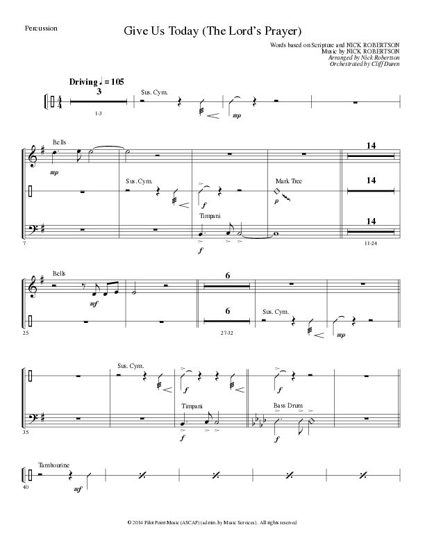 Give Us Today (The Lord’s Prayer) (Choral Anthem SATB) Percussion (Lillenas Choral / Arr. Nick Robertson)