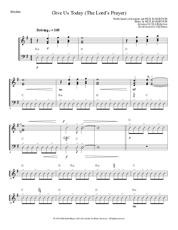 Give Us Today (The Lord’s Prayer) (Choral Anthem SATB) Rhythm Chart (Lillenas Choral / Arr. Nick Robertson)