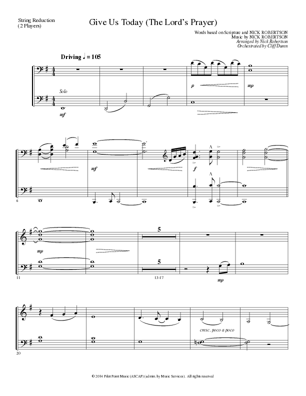 Give Us Today (The Lord’s Prayer) (Choral Anthem SATB) String Reduction (Lillenas Choral / Arr. Nick Robertson)