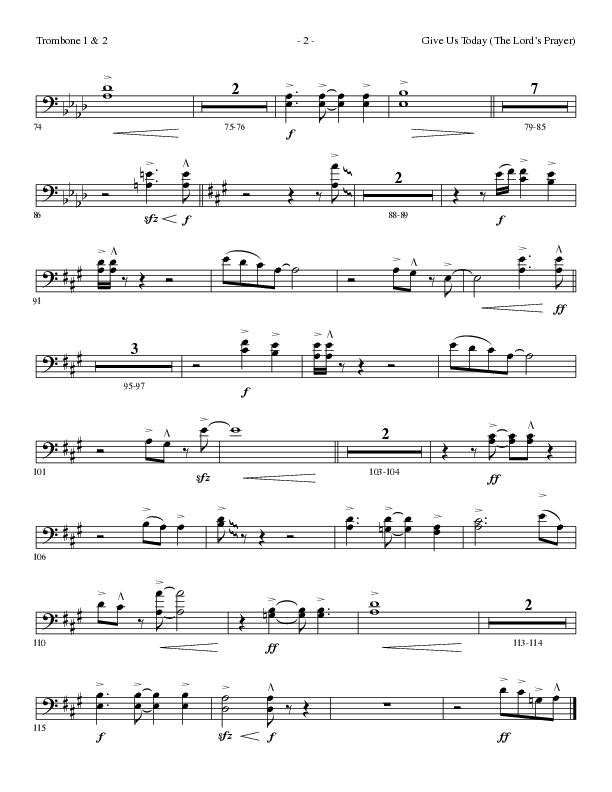 Give Us Today (The Lord’s Prayer) (Choral Anthem SATB) Trombone 1/2 (Lillenas Choral / Arr. Nick Robertson)