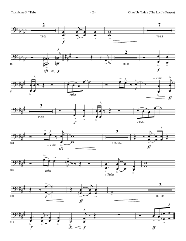 Give Us Today (The Lord’s Prayer) (Choral Anthem SATB) Trombone 3/Tuba (Lillenas Choral / Arr. Nick Robertson)