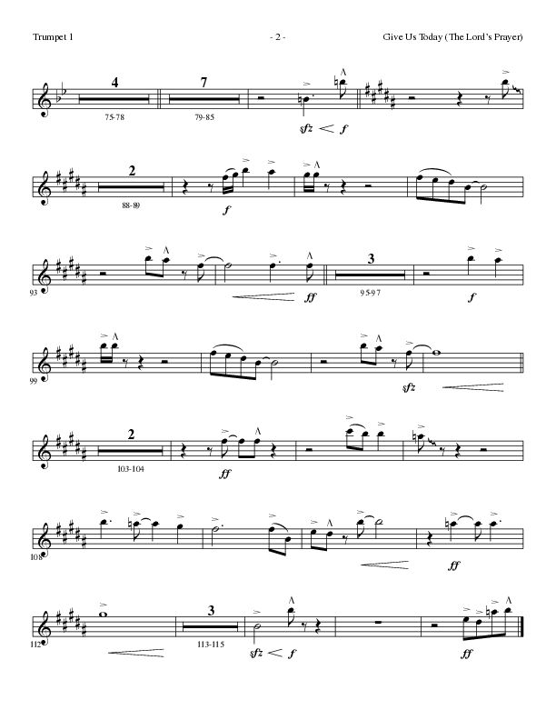 Give Us Today (The Lord’s Prayer) (Choral Anthem SATB) Trumpet 1 (Lillenas Choral / Arr. Nick Robertson)
