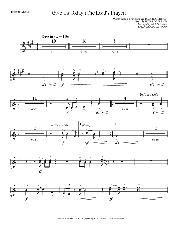 Give Us Today (The Lord’s Prayer) (Choral Anthem SATB) Trumpet 2/3 (Lillenas Choral / Arr. Nick Robertson)