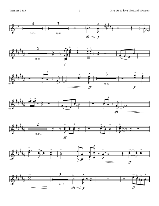 Give Us Today (The Lord’s Prayer) (Choral Anthem SATB) Trumpet 2/3 (Lillenas Choral / Arr. Nick Robertson)