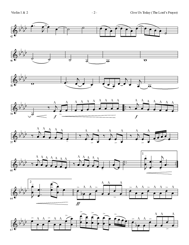 Give Us Today (The Lord’s Prayer) (Choral Anthem SATB) Violin 1/2 (Lillenas Choral / Arr. Nick Robertson)
