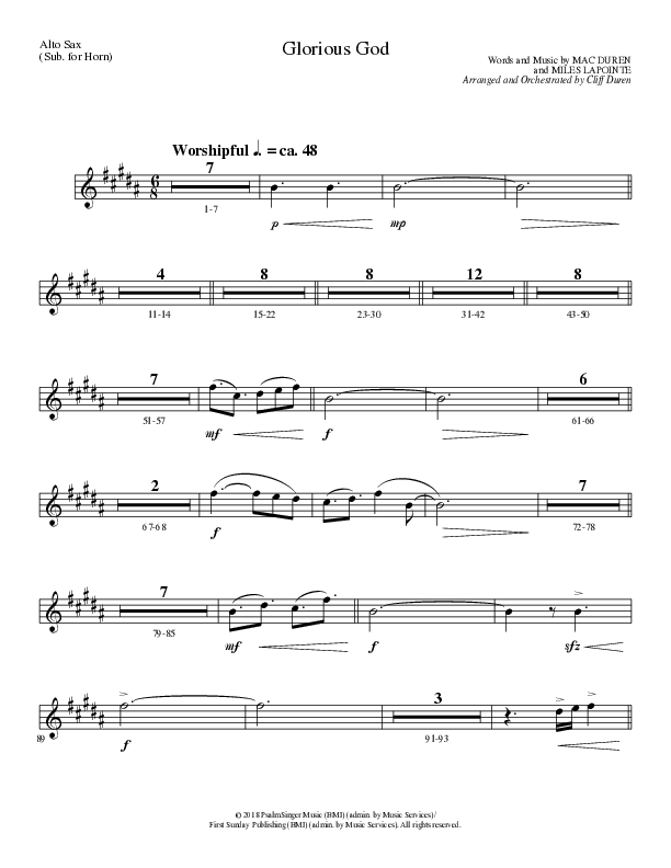 Glorious God (Choral Anthem SATB) Alto Sax (Lillenas Choral / Arr. Cliff Duren)