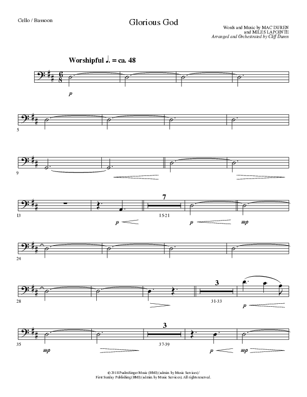 Glorious God (Choral Anthem SATB) Cello (Lillenas Choral / Arr. Cliff Duren)