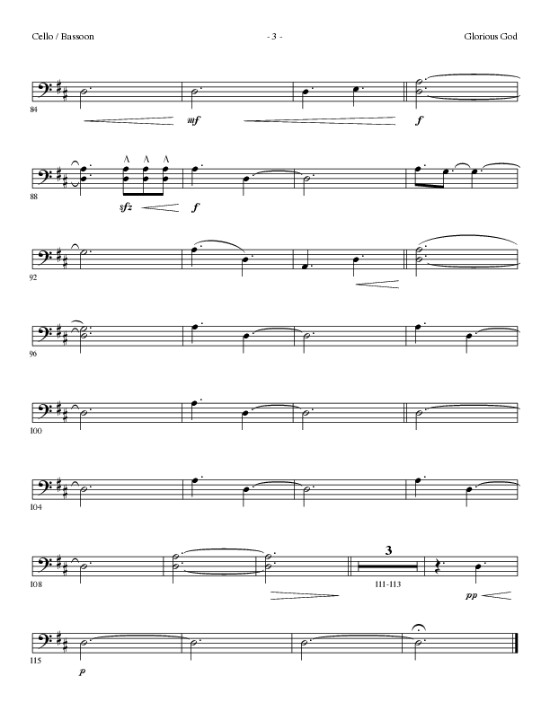 Glorious God (Choral Anthem SATB) Cello (Lillenas Choral / Arr. Cliff Duren)