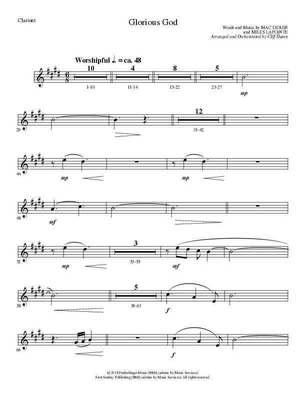 Glorious God (Choral Anthem SATB) Clarinet (Lillenas Choral / Arr. Cliff Duren)