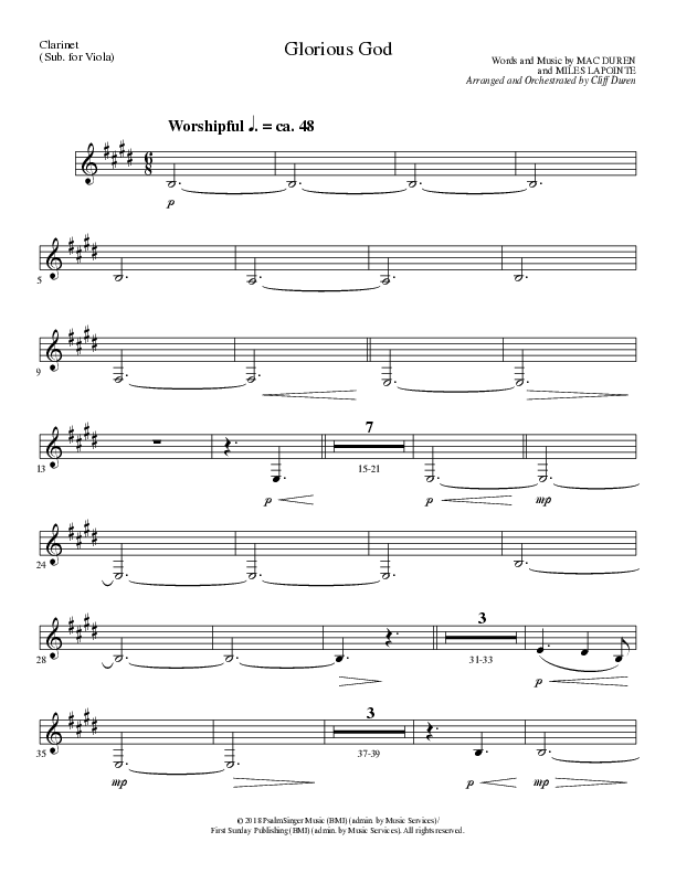 Glorious God (Choral Anthem SATB) Clarinet (Lillenas Choral / Arr. Cliff Duren)