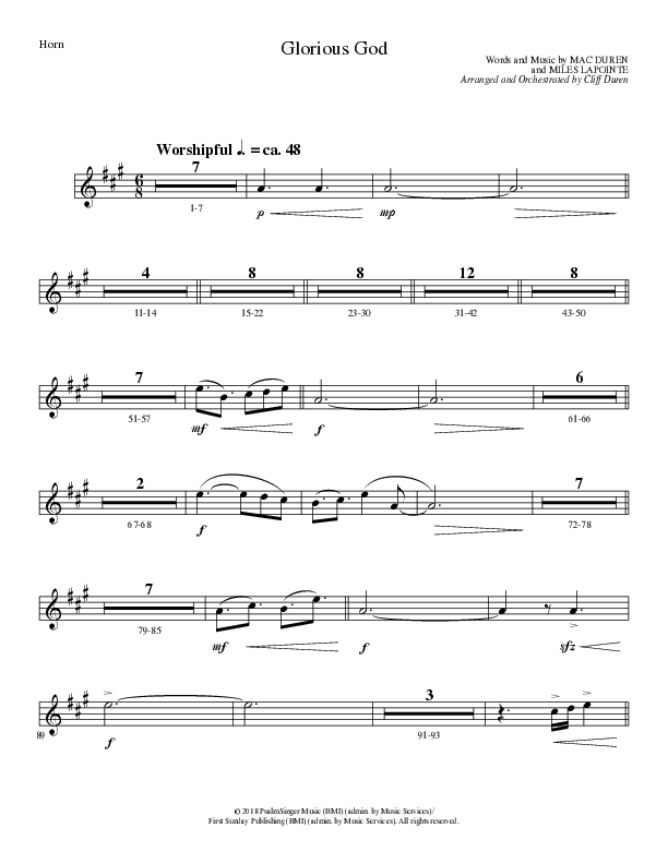 Glorious God (Choral Anthem SATB) French Horn (Lillenas Choral / Arr. Cliff Duren)