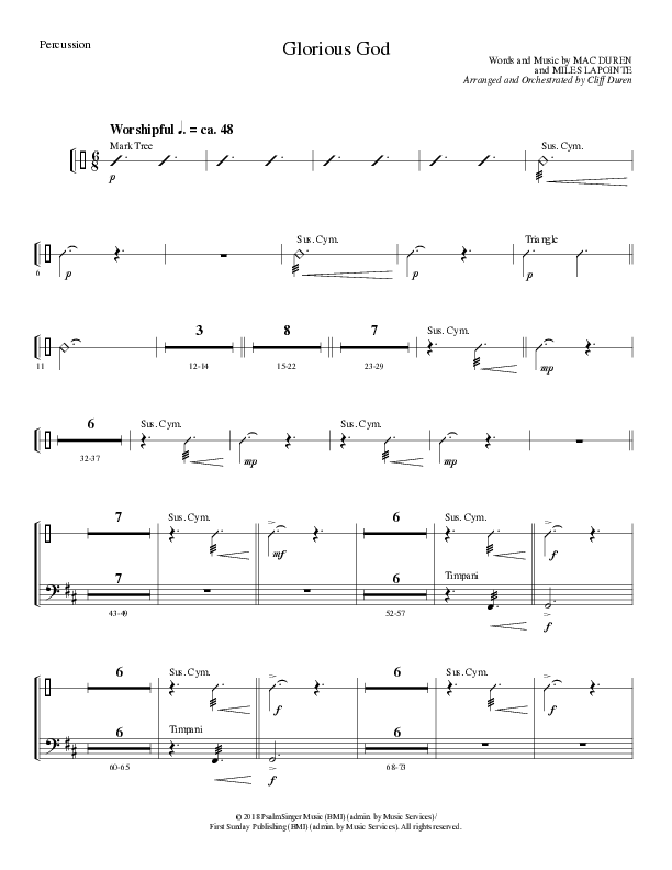 Glorious God (Choral Anthem SATB) Percussion (Lillenas Choral / Arr. Cliff Duren)