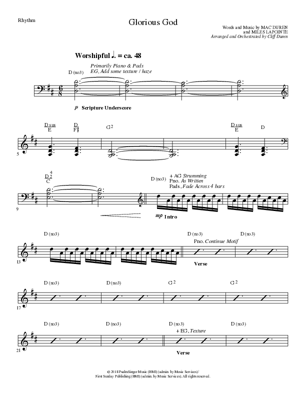 Glorious God (Choral Anthem SATB) Rhythm Chart (Lillenas Choral / Arr. Cliff Duren)