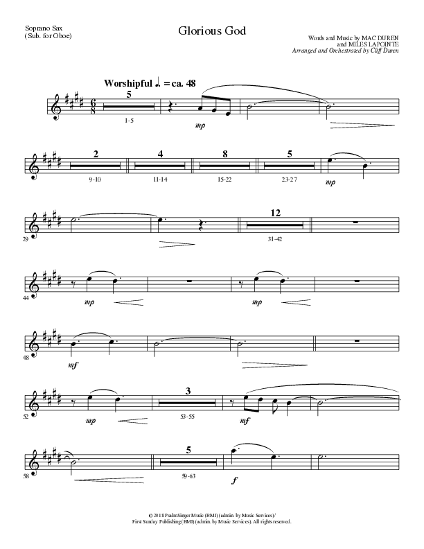 Glorious God (Choral Anthem SATB) Soprano Sax (Lillenas Choral / Arr. Cliff Duren)