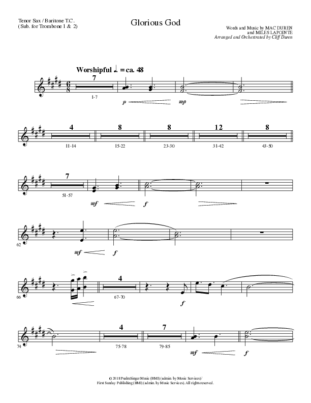 Glorious God (Choral Anthem SATB) Tenor Sax/Baritone T.C. (Lillenas Choral / Arr. Cliff Duren)