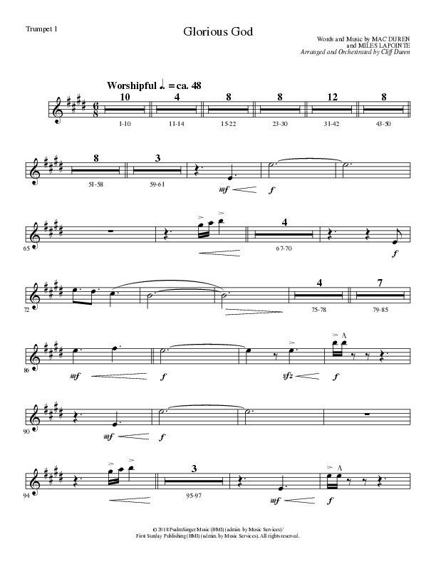 Glorious God (Choral Anthem SATB) Trumpet 1 (Lillenas Choral / Arr. Cliff Duren)